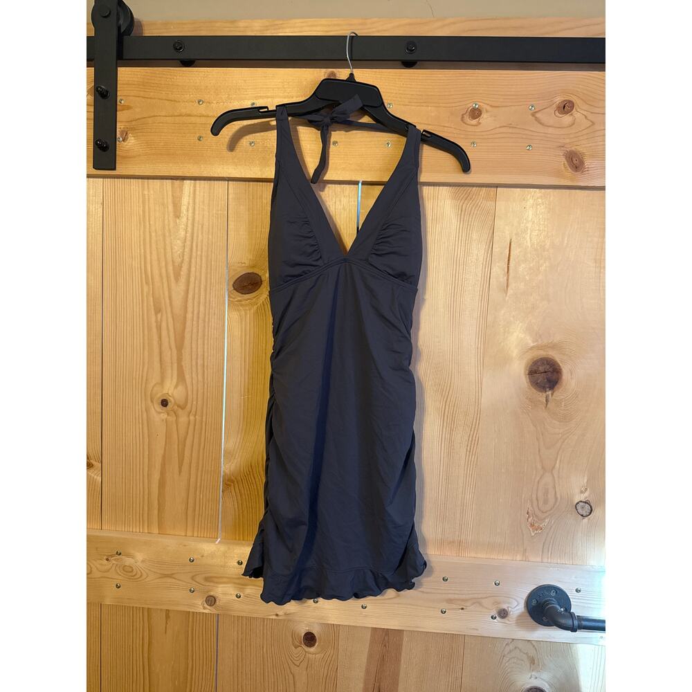 Athleta Shirrendipity Swim Dress Dark Grey Halter Neck Cinched Side Size S